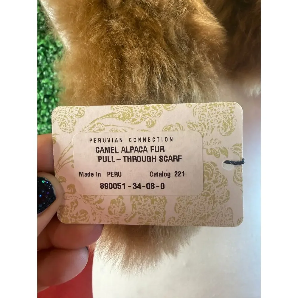 NWT Peruvian Connection 100% Alpaca Fur Pull Through Scarf Camel Made In Peru